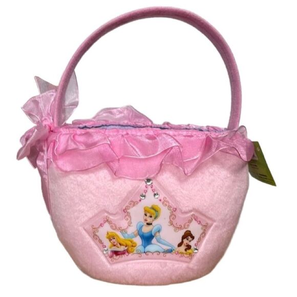Disney Princess Velvet Pink Basket w/Lace, Ruffles & Periwinkle Interior - Picture 1 of 12